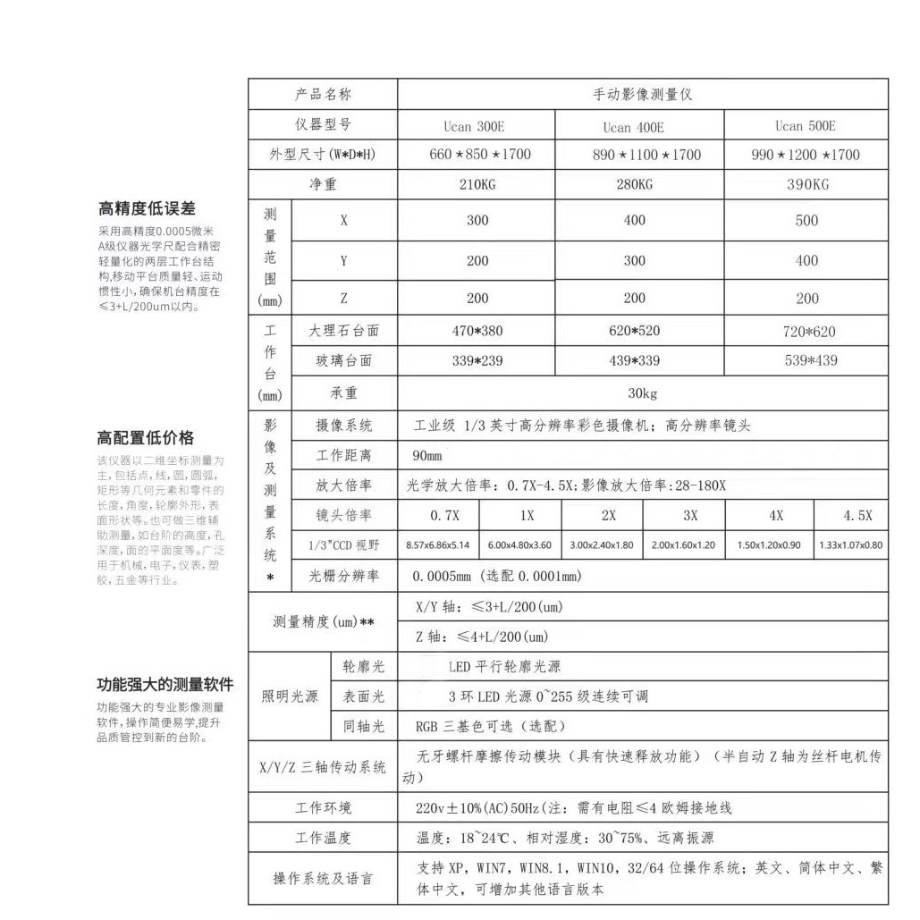 手动影像测量仪参数1